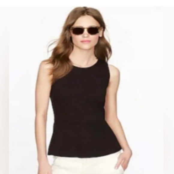J. Crew Ponte Knit Peplum Crochet Detail Tank Black Size Small - Picture 1 of 10